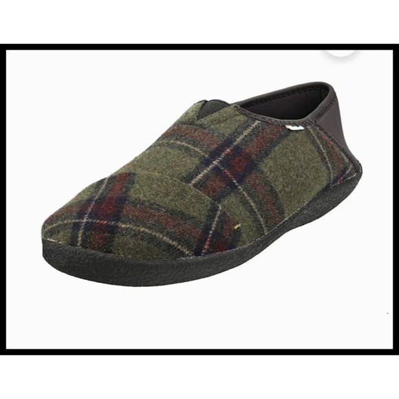 Toms Other - Men's TOMS Rodeo Wool Blend Outdoor Slippers Military Olive Plaid Faux Fur 13